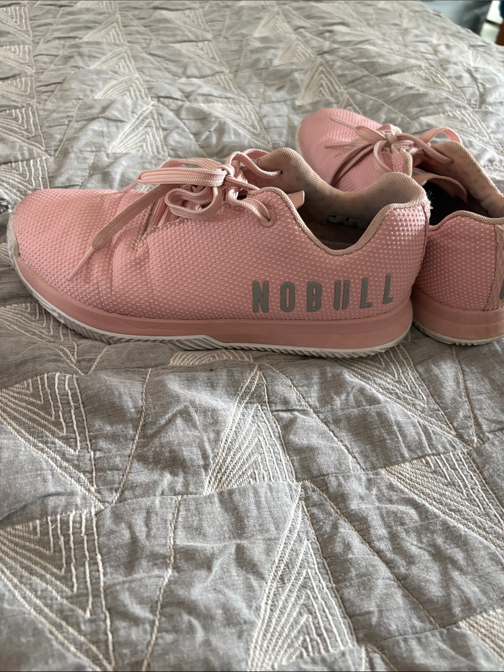 NOBULL Pink Knit Lace-Up Women’s Training Sneakers with White Sole